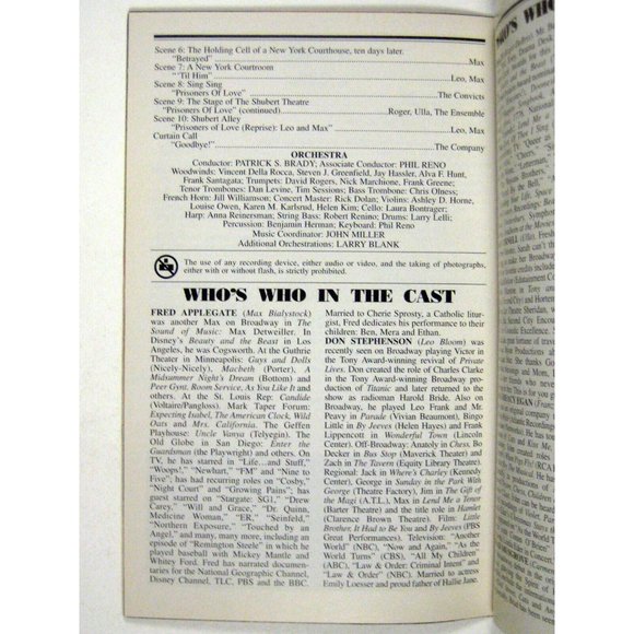 The Producers Mel Brooks Playbill 2003 Don Stephenson Fred Applegate Musgrave - Picture 7 of 8